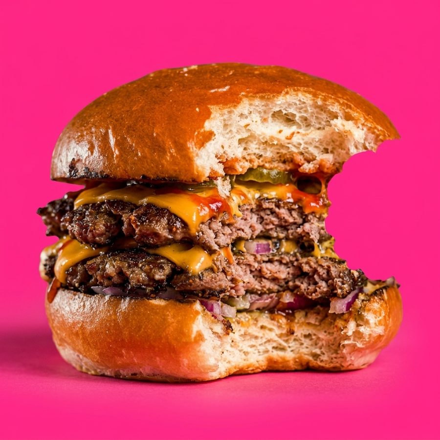 Smash burger con un mordisco en forma de C