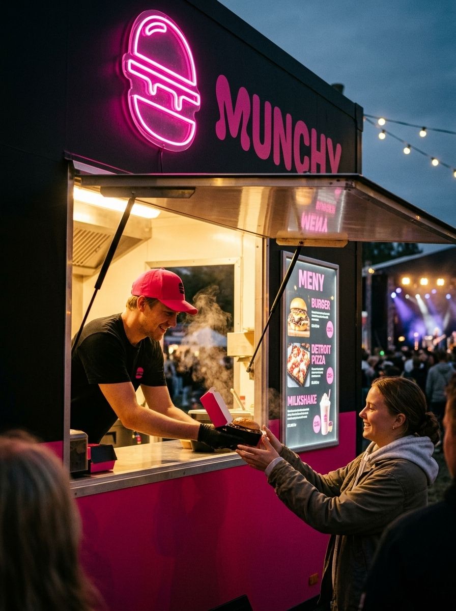 Food truck MUNCHY de noche en un festival