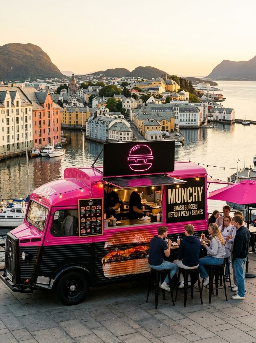 Food truck MUNCHY en el puerto de Ålesund